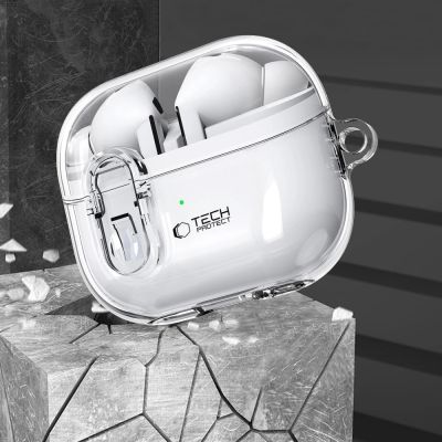 4. Tech-Protect FlexAir Case with Carabiner for Samsung Galaxy Buds 3 / 3 Pro - Transparent