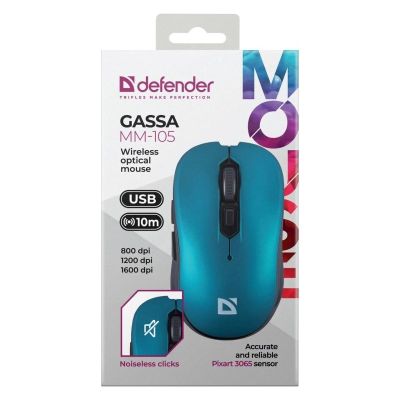 6. DEFENDER GASSA MM-105 RF Silent Click Wireless Mouse, Blue, 52102