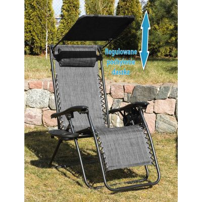 14. FOLDABLE GARDEN DECK CHAIR WITH CANOPY 173X52/65X110CM GRAY