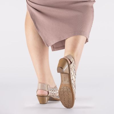 5. Women's leather high-heeled shoes, comfortable and flexible, cream Rieker 46778-64