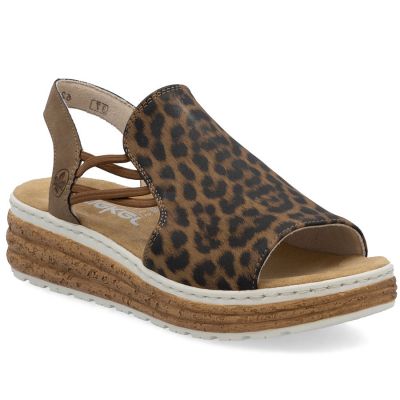 5. Women's beige leopard print platform sandals Rieker 62741-90