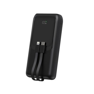 5. GEMBIRD POWERBANK 20000mAh, 20W FAST CHARGING, LCD DISPLAY, INTEGRATED CABLES, BLACK