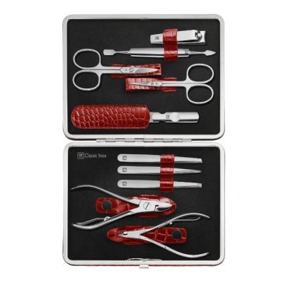 2. Zwilling Classic Inox Manicure Set – Leather Case, 10 Pieces – Red