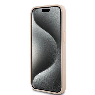 5. DKNY Leather Mono Stripe & Metal Logo Case for iPhone 15 Plus / 14 Plus - Pink