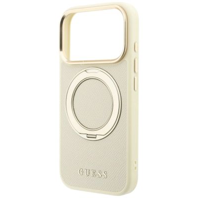 6. Guess Ring Stand 360 Grained Classic Logo MagSafe case for iPhone 18 Pro Max / 17 Pro Max - beige