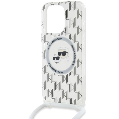 4. Karl Lagerfeld IML Crossbody Monogram Karl & Choupette Head MagSafe Case for iPhone 15 Pro Max - Transparent