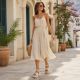 6. Women's leather sandals on a platform with decoration, beige Vinceza 26-79611