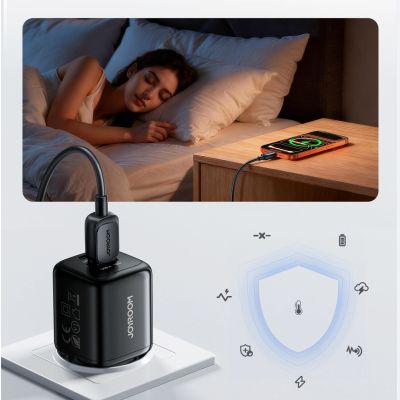 12. Joyroom JR-TG7 33W USB-A + USB-C Wall Charger with 60W USB-C to USB-C 1m Cable - Black