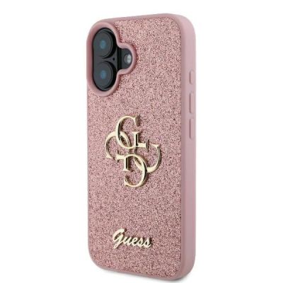 2. Guess Fixed Glitter Big 4G iPhone 16 Case - Pink
