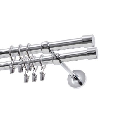 Double Curtain Rod Ø 19 mm Chrome 160 cm LUNA with Rings KOWALSKI
