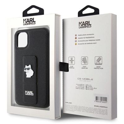 8. Karl Lagerfeld Gripstand Saffiano Choupette Pins Case for iPhone 11 / Xr - Black