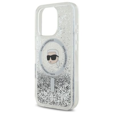 6. Karl Lagerfeld Liquid Glitter Karl Head Magsafe Case for iPhone 16 Pro - Clear
