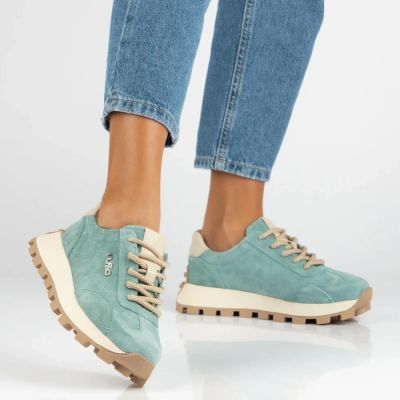 13. Leather platform sneakers in green Filippo DP7498
