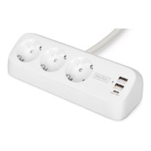Digitus 3-Way Office Power Strip with 2 USB-A and 1 USB-C Ports, White