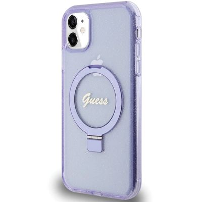 2. Guess Ring Stand Script Glitter MagSafe case for iPhone 11 / Xr - purple