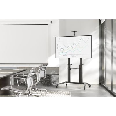 11. Single mobile stand with shelf and camera holder 1xLCD max. 120" max. 140kg