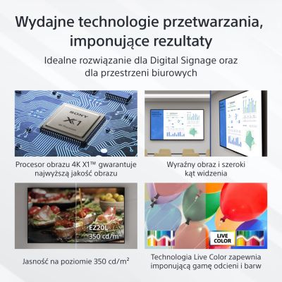 4. Sony FW-43EZ20L signage display Flat panel Digital Signage 109.2 cm (43") LED Wi-Fi 350 cd/m2 4K Ultra HD Black Android 16/7