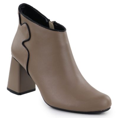 Elegant beige leather ankle boots with a block heel Jezzi OLI21-2