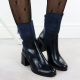 6. Women's Blue Patent Block-Heel Ankle Boots M.Daszyński SA269-1
