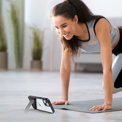 8. Ugreen Fusion Kickstand Case iPhone 13 Pro Hard Cover with Gel Frame and Stand black (90153)