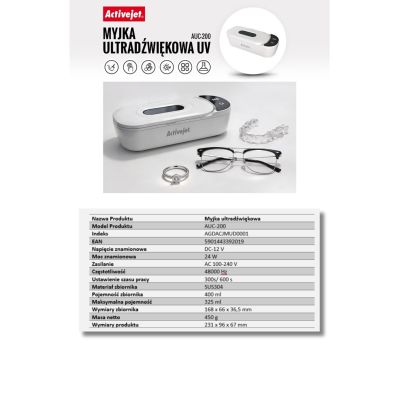 30. Activejet AUC-200 ultrasonic UV cleaner for dentures, glasses and jewelry, white.