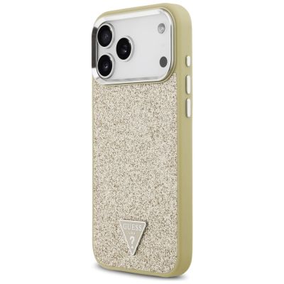 2. Guess Glitter Triangle Logo MagSafe Case for iPhone 17 Pro Max - Gold