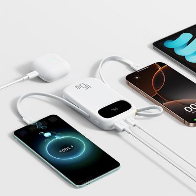 5. Baseus EnerFill FC31 20000mAh 45W Power Bank with Digital Display with 2 Built-in USB-C Cables - White