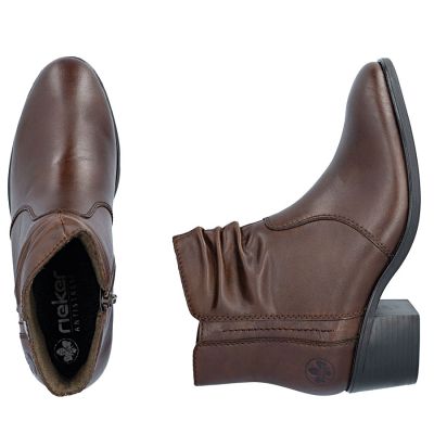 5. Women's brown leather ankle boots on a block heel Rieker 73953-27