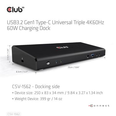 13. CLUB3D CSV-1562 Docking Station USB 3.2 Gen 1 (3.1 Gen 1) Type-C Black