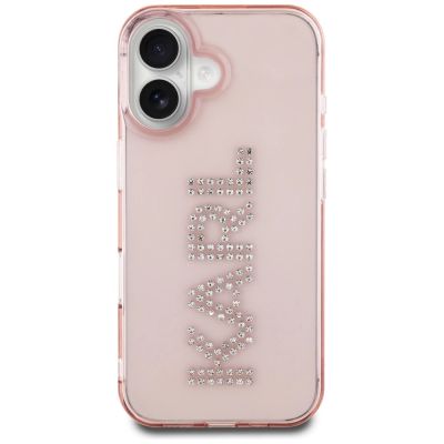 3. Karl Lagerfeld IML Rhinestones Logo iPhone 16 Case - Pink