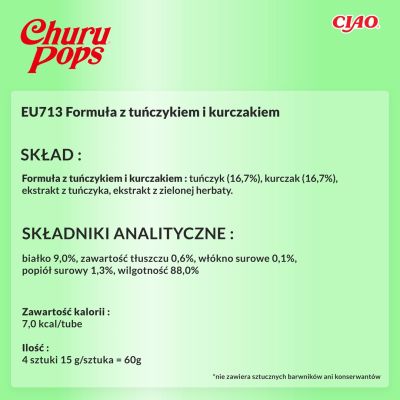 7. INABA Churu Pops Tuna with Chicken - cat treat - 4x15 g