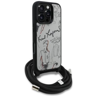 3. Karl Lagerfeld Crossbody Grained Pattern & Logo Case for iPhone 16 Pro Max - Gray