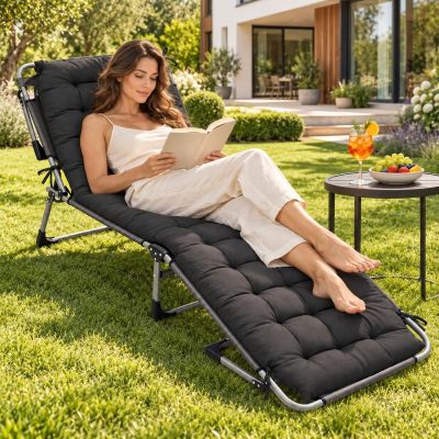 32. FOLDING CAMPING BED, 3-POSITION, 188 X 73 X 28 CM, DARK GREY