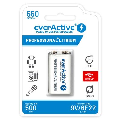 6. EVERACTIVE BATTERY 6F22/9V LI-ION 550 MAH WITH USB TYPE C EVHR22-550C