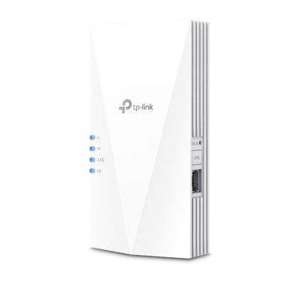 2. TP-Link AX3000 Wi-Fi 6 signal extender, speed 574 Mbps in the 2.4 GHz band + 2402 Mbps in the 5 GHz band, spec: 2 internal antennas, 1 gigabit port, Qualcomm dual-core 1.0 GHz processor, 1024 QAM, HE160 for 5 GHz, wall plugged, function: app