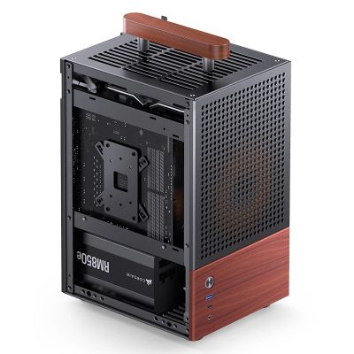 15. Jonsbo T6 Case, Mini-Tower, Mini-ITX, Tempered Glass, Wood - Black