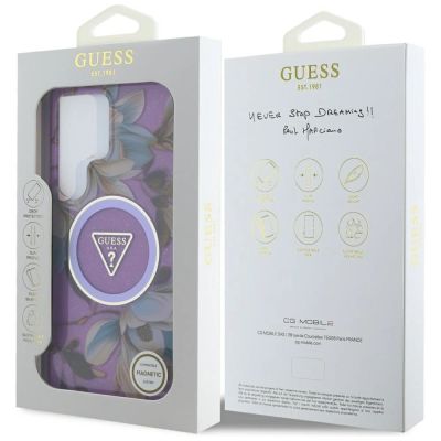 8. Guess Glitter Flowers Triangle Buttons MagSafe case for Samsung Galaxy S25 Ultra - purple