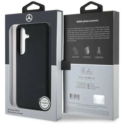 8. Mercedes Leather Horizontal Debossed Curves MagSafe Case for Samsung Galaxy S25 - Black