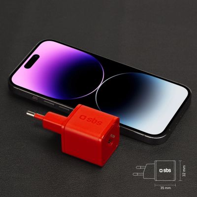 8. SBS TETRGAN1C20R 20W GaN Wall Charger with Power Delivery - Red