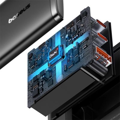 8. Baseus Cube Pro 65W GaN charger 2x USB-C USB-A - black