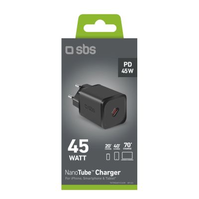 3. SBS TETRGAN1C45W 45W GaN USB-C Wall Charger with Power Delivery - Black