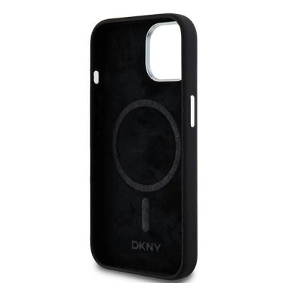 7. DKNY Liquid Silicone Small Metal Logo MagSafe Case for iPhone 15 Plus / 14 Plus - Black