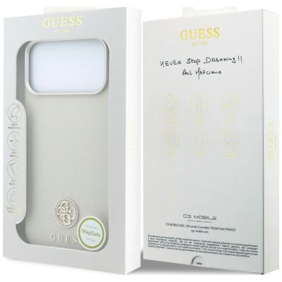 8. Guess Grained Round Strass Logo MagSafe Case for iPhone 18 Pro Max / 17 Pro Max - Beige