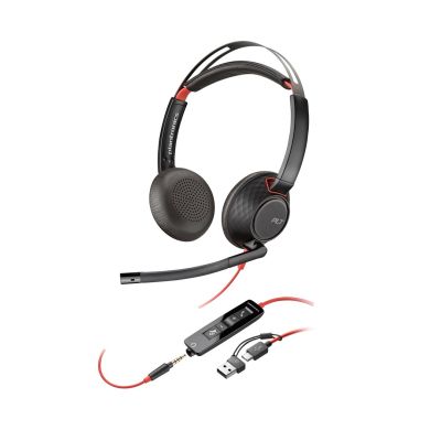 13. Poly Blackwire 5220 Stereo Headphones USB-C Headset +3.5mm Plug +USB-C/A Adapter 8X231AA