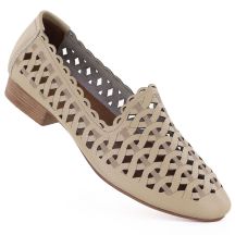 Women's leather openwork shoes, beige, Jezzi OL50-1