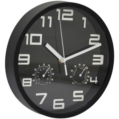 25CM WALL CLOCK WITH THERMOMETER, BLACK
