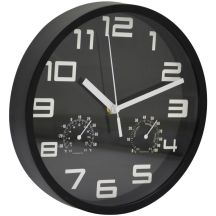 25CM WALL CLOCK WITH THERMOMETER, BLACK