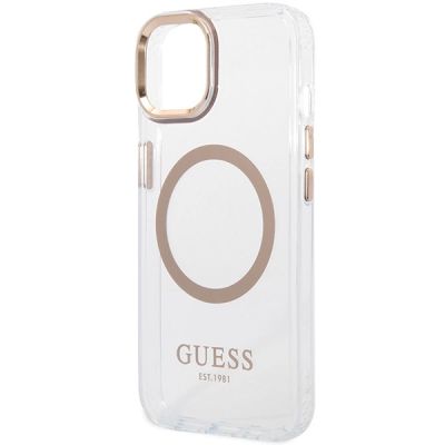 6. Guess Metal Outline MagSafe Case for iPhone 15 Plus / 14 Plus - Gold