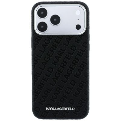 3. Karl Lagerfeld Grained Allover Logo Metal Elongated MagSafe Case for iPhone 17 Pro / 18 Pro - Black