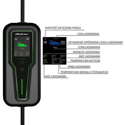 8. Qoltec Mobile charger for electric car EV with regulation 2 in 1 Type 2 | 3.5kW | 230V | LCD | Portable | Wallbox | 5m